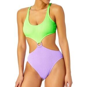 New Salt + Cove Juniors' Colorblock One-Piece Monokini Lime Purple‎ Juniors XL